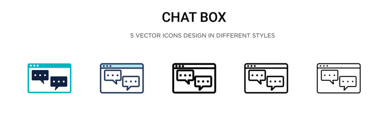 Chat box icon in filled, thin line, outline and stroke style. Vector illustration of two colored and black chat box vector icons designs can be used for mobile, ui, web