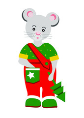 vector illustration little mouse with christmas tree