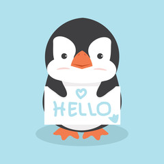 Cute Penguin holding sign vector