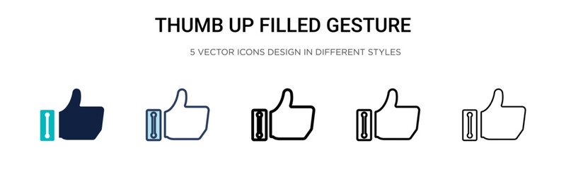 Obraz premium Thumb up filled gesture icon in filled, thin line, outline and stroke style. Vector illustration of two colored and black thumb up filled gesture vector icons designs can be used for mobile, ui, web