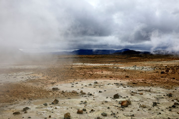 Hverir / Iceland - August 30, 2017: Hverir geothermal and sulfur area near Namafjall mountain,...