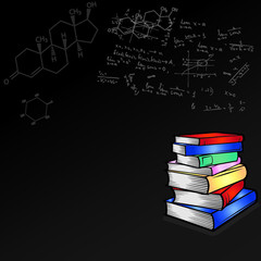 Education concept - books on the desk in the science laboratory. 