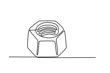 Continuous line drawing. Female screw. Nut. Black isolated on white background. Hand drawn vector illustration. 