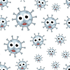 Virus microbes with eyes seamless texture