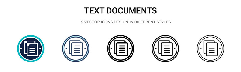 Text documents icon in filled, thin line, outline and stroke style. Vector illustration of two colored and black text documents vector icons designs can be used for mobile, ui, web - obrazy, fototapety, plakaty