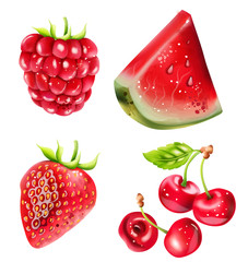 Set of Summer berries fruits with watermelon, cherry and strawberry