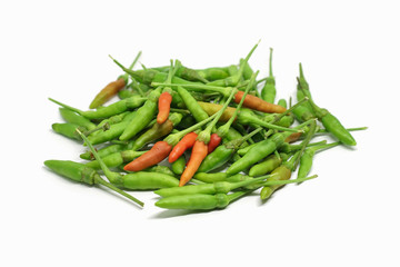 Red hot chilli peppers isolated on white background.