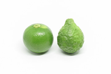 Fresh Kaffir bergamot and lime isolated on white background.