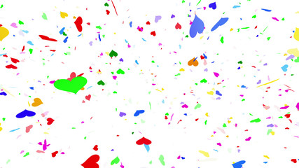 Colorful Confetti Heart Particle Holiday Party 3D illustration background.