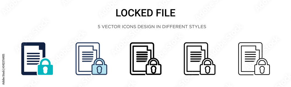 Poster locked file icon in filled, thin line, outline and stroke style. vector illustration of two colored 