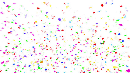 Colorful Confetti Heart Particle Holiday Party 3D illustration background.