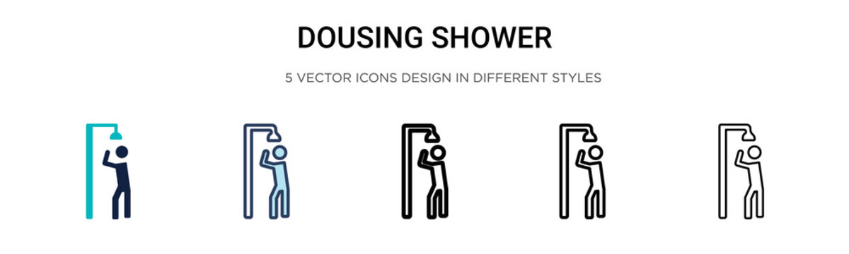 Dousing shower icon in filled, thin line, outline and stroke style. Vector illustration of two colored and black dousing shower vector icons designs can be used for mobile, ui, web