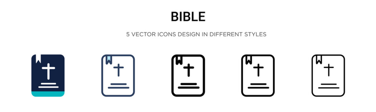 Bible icon in filled, thin line, outline and stroke style. Vector illustration of two colored and black bible vector icons designs can be used for mobile, ui, web