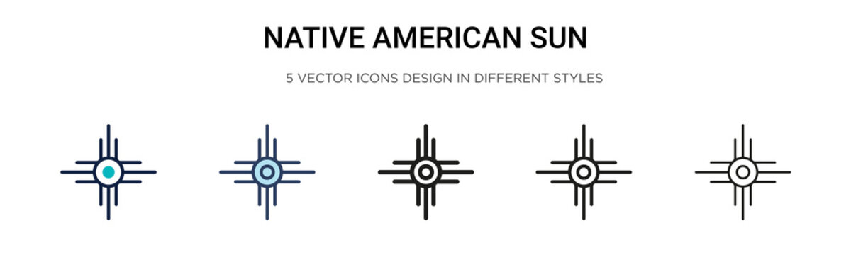 Native american sun icon in filled, thin line, outline and stroke style. Vector illustration of two colored and black native american sun vector icons designs can be used for mobile, ui, web