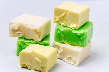 Handmade Spa Soap Organic Soa Various Soap Bars Spa Treatments Top View Horizontal Spa Concept