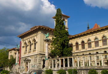 Obraz premium Old town Lausanne, Switzerland. The medieval city developed around the Cité promontory sculpted by the Flon and Louve rivers.