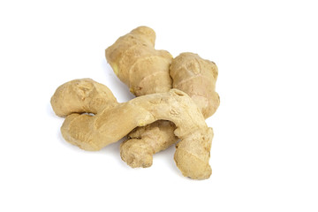 Ginger rhizome isolated on white background, fresh ginger roots