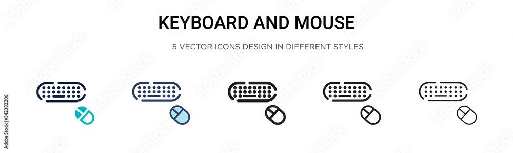 Poster keyboard and mouse icon in filled, thin line, outline and stroke style. vector illustration of two c