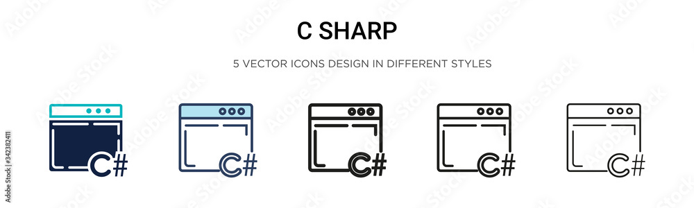 Aufkleber c sharp icon in filled, thin line, outline and stroke style. vector illustration of two colored and 