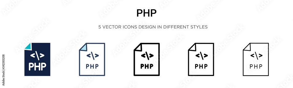 Poster php icon in filled, thin line, outline and stroke style. vector illustration of two colored and blac
