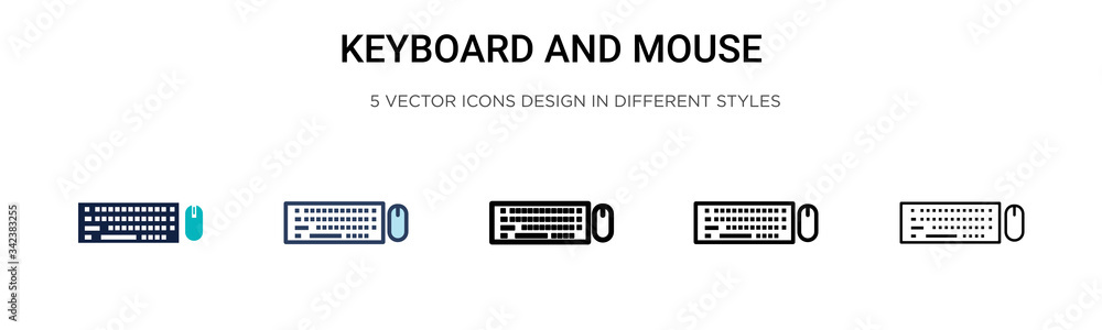 Poster keyboard and mouse icon in filled, thin line, outline and stroke style. vector illustration of two c