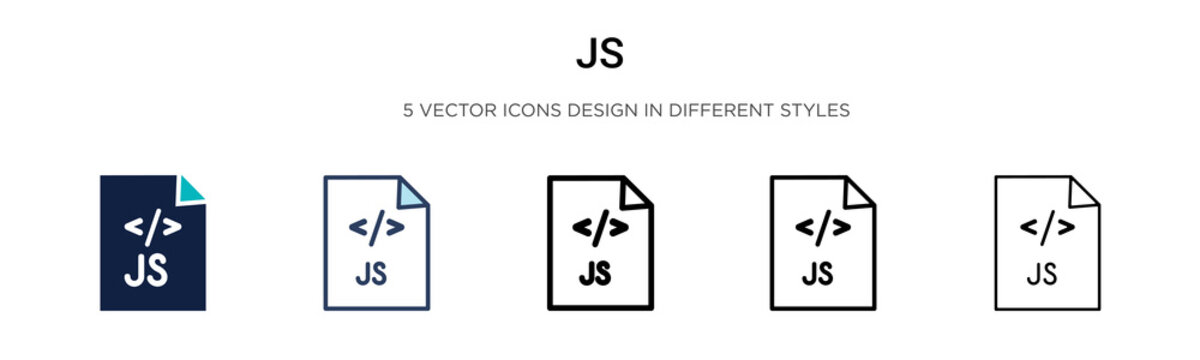 Js icon in filled, thin line, outline and stroke style. Vector illustration of two colored and black js vector icons designs can be used for mobile, ui, web