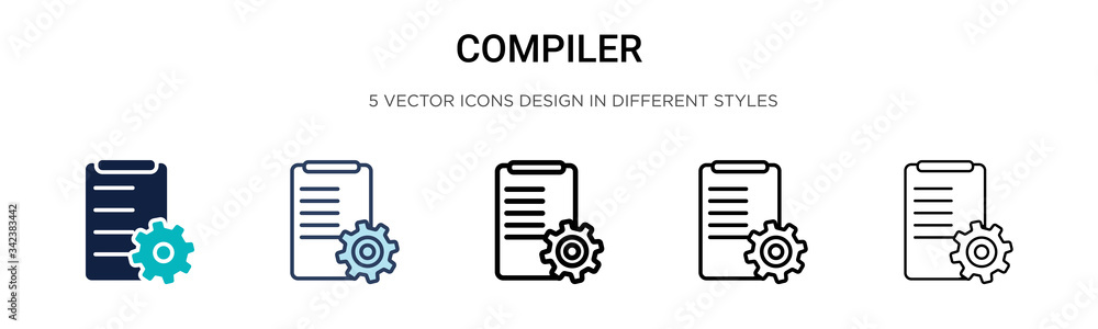 Poster compiler icon in filled, thin line, outline and stroke style. vector illustration of two colored and