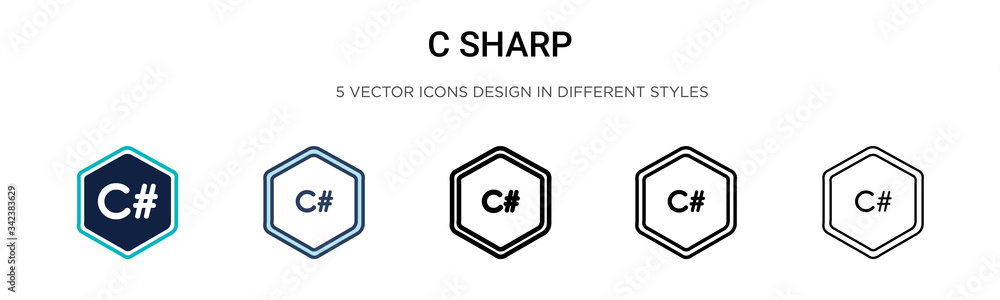 Poster c sharp icon in filled, thin line, outline and stroke style. vector illustration of two colored and 