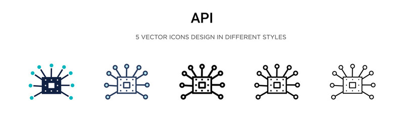 Api icon in filled, thin line, outline and stroke style. Vector illustration of two colored and black api vector icons designs can be used for mobile, ui, web