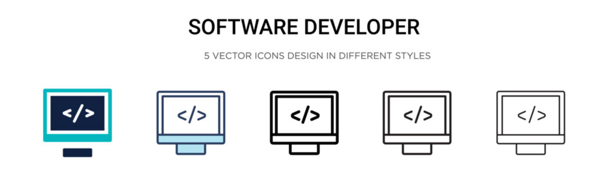 Software developer icon in filled, thin line, outline and stroke style. Vector illustration of two colored and black software developer vector icons designs can be used for mobile, ui, web