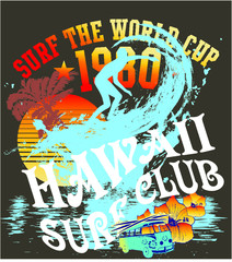 summer sports surfer print and embroidery graphic design vector art