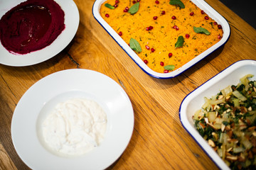 Freshly made vegan and vegetarian dishes ready to be served
