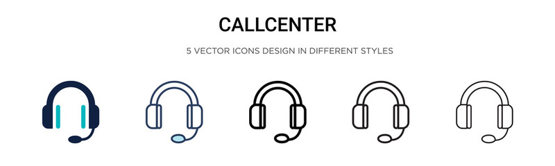 Callcenter icon in filled, thin line, outline and stroke style. Vector illustration of two colored and black callcenter vector icons designs can be used for mobile, ui, web