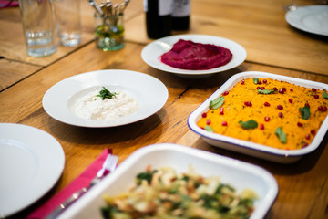 Freshly made vegan and vegetarian dishes ready to be served