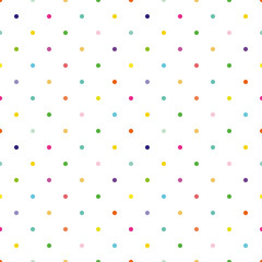 Ditsy vector polka dot seamless pattern background. Small circles bright multicolor backdrop. Regular geometric repeat confetti design. All over print fo summer or birthday party celebration concept - obrazy, fototapety, plakaty