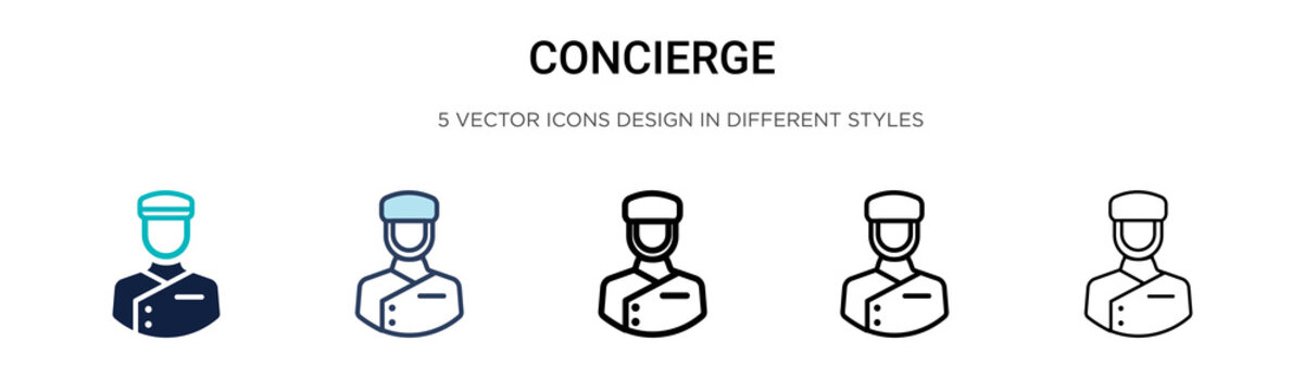 Concierge icon in filled, thin line, outline and stroke style. Vector illustration of two colored and black concierge vector icons designs can be used for mobile, ui, web