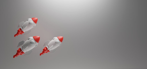 three rocket launching 3D rendering