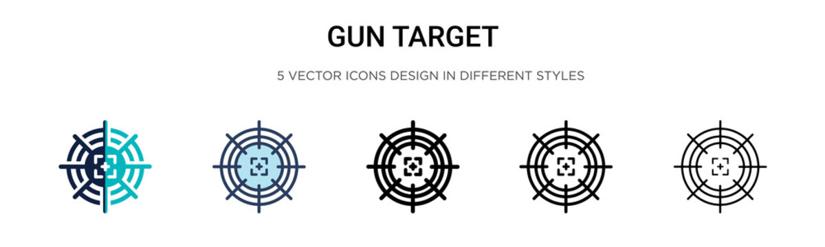 Gun Target Icon In Filled, Thin Line, Outline And Stroke Style. Vector Illustration Of Two Colored And Black Gun Target Vector Icons Designs Can Be Used For Mobile, Ui, Web