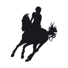 show jumping, sports girl galloping on a horse, isolated images, black silhouette on a white background, for decoration and design