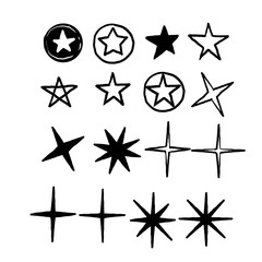 Fototapeta premium hand drawn Star icons. Sparkles, shining burst. Vector symbols star isolated on white background.doodle