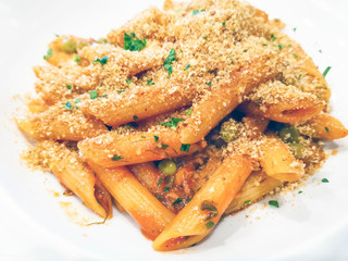 tasty pasta Italian tomato sauce pasta on the table