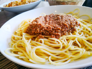 tasty Pasta Bolognese on the table