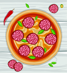 Vector hand drawn pepperoni pizza