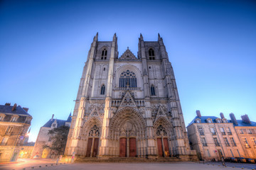 cathédrale de la ville de Nantes au première lueur du jour - obrazy, fototapety, plakaty