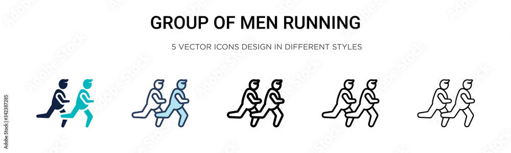Poster group of men running icon in filled, thin line, outline and stroke style. vector illustration of two