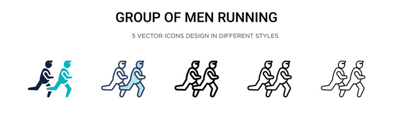 Group of men running icon in filled, thin line, outline and stroke style. Vector illustration of two colored and black group of men running vector icons designs can be used for mobile, ui, web