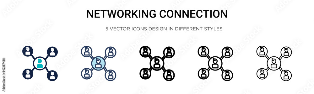 Poster networking connection icon in filled, thin line, outline and stroke style. vector illustration of tw