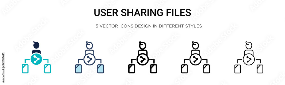 Poster user sharing files icon in filled, thin line, outline and stroke style. vector illustration of two c