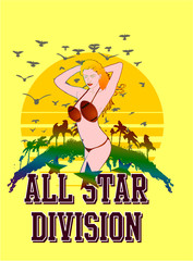 surfer woman palm beach graphic design vector art