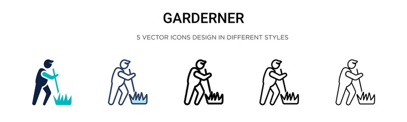 Garderner icon in filled, thin line, outline and stroke style. Vector illustration of two colored and black garderner vector icons designs can be used for mobile, ui, web